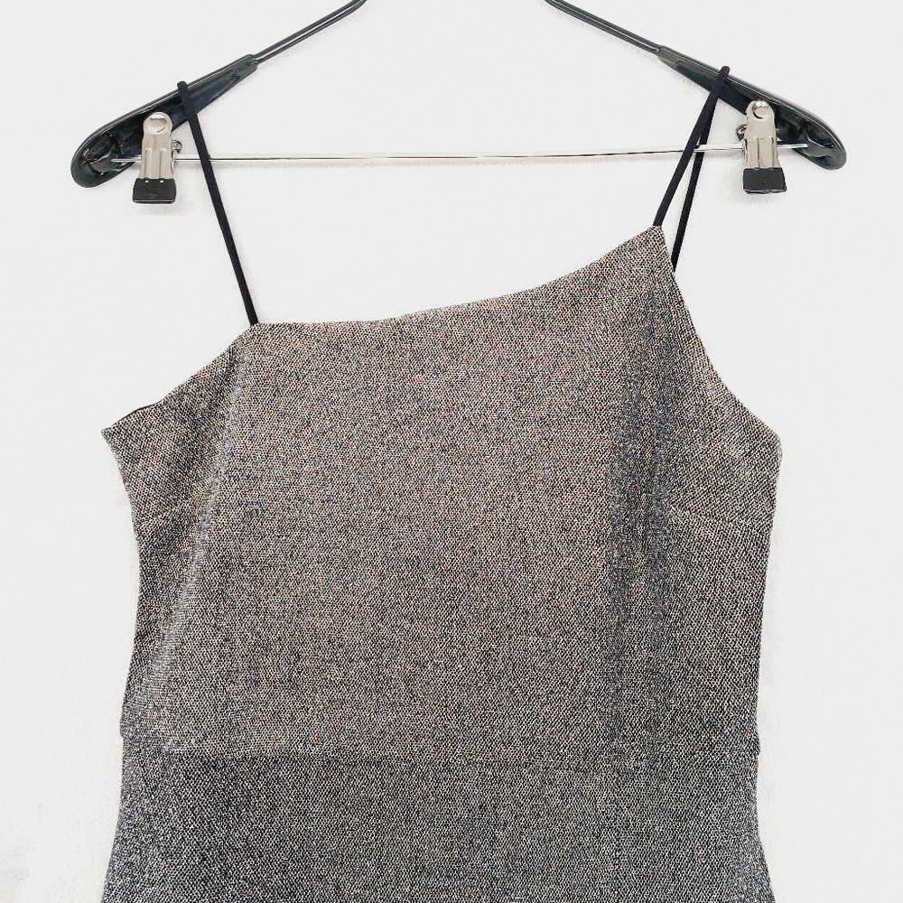New Lulus Take Me Anywhere Silver Sparkly Asymmetrical Bodycon Mini Dress P4459 - Picture 4 of 9